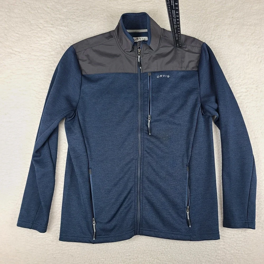 ORVIS Jacket Mens‎ Medium Blue Gray Zipper Pockets Full Zip Sweater